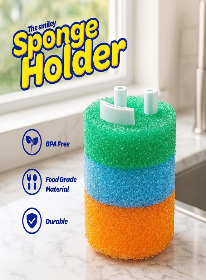 Gevoli Sponge Holder for Smiley Sponges with Suction Base, Countertop/Under Kitchen Sink Organizer (Holds 3 Daddy or Mommy Scrubber Sponges) White - Image 2